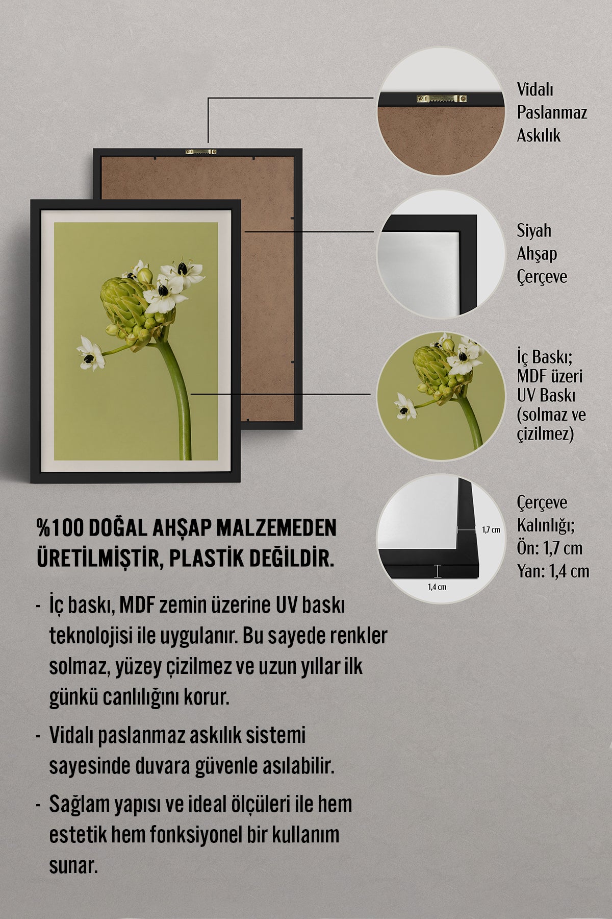 HOMEPACK Ahşap Çerçeveli Tablo Çerçeveli Poster Sanatsal Modern Duvar Dekoru BEK-8444