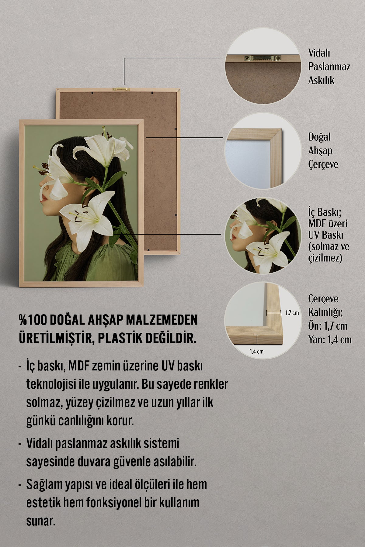 HOMEPACK Ahşap Çerçeveli Tablo Çerçeveli Poster Sanatsal Modern Duvar Dekoru BEK-8445