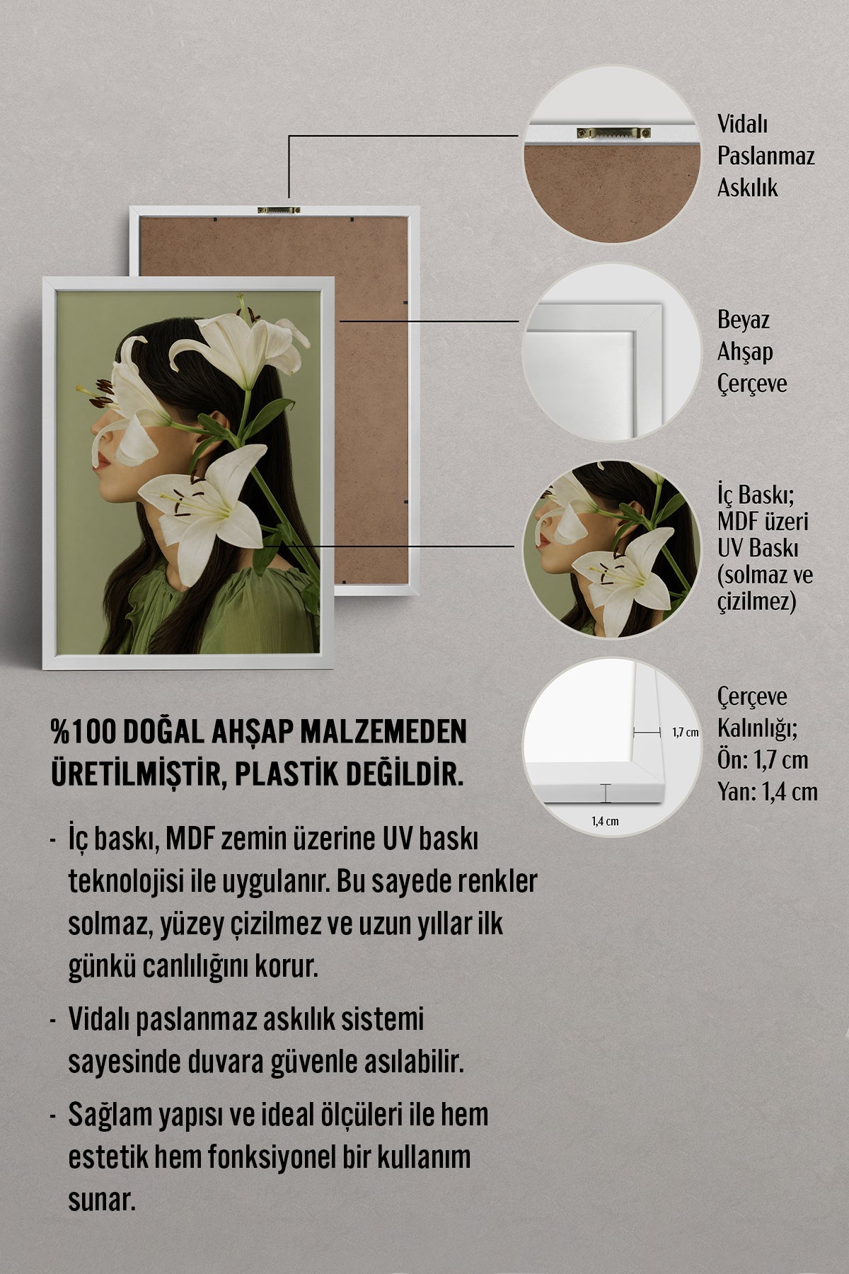 HOMEPACK Ahşap Çerçeveli Tablo Çerçeveli Poster Sanatsal Modern Duvar Dekoru BEK-8445