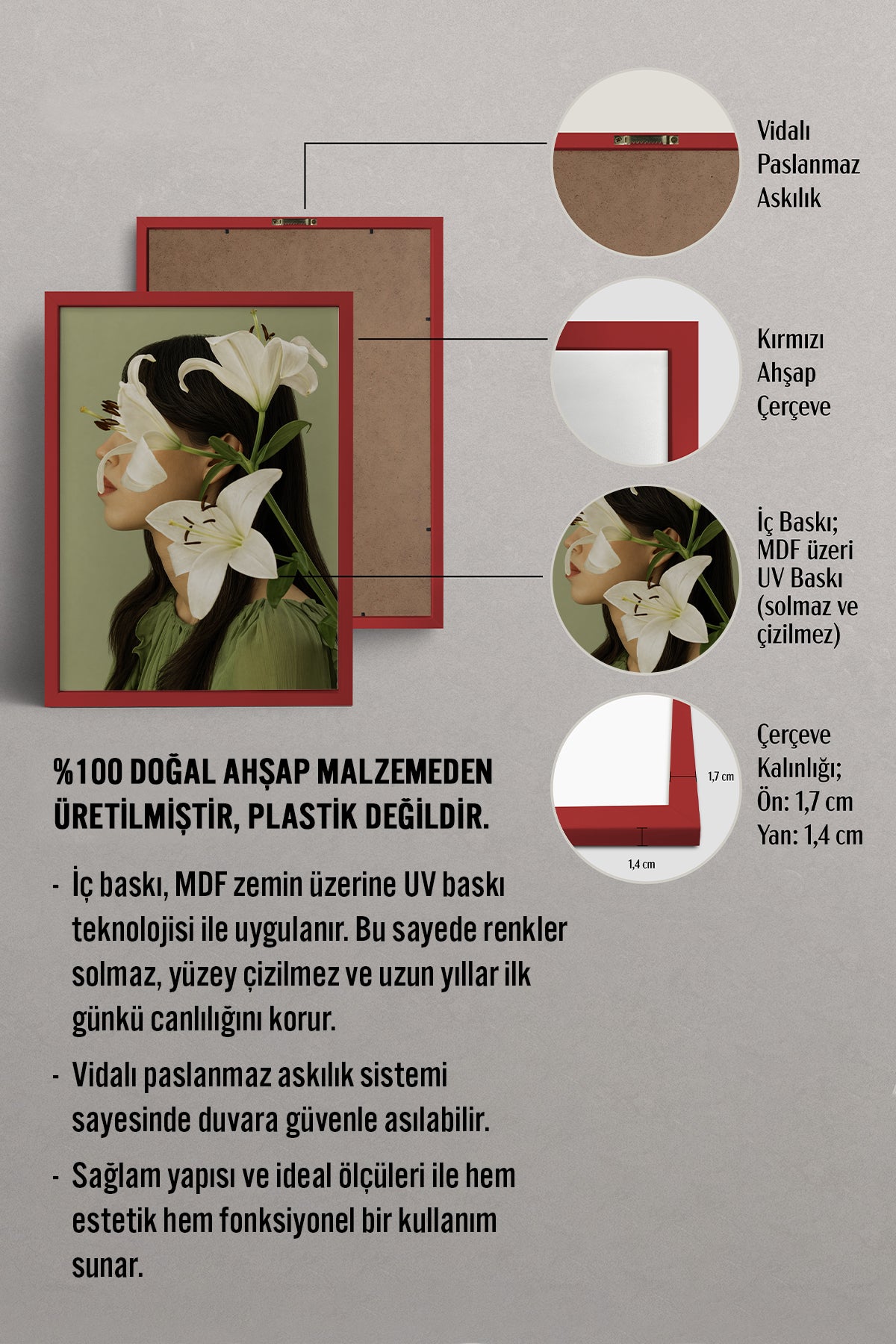 HOMEPACK Ahşap Çerçeveli Tablo Çerçeveli Poster Sanatsal Modern Duvar Dekoru BEK-8445