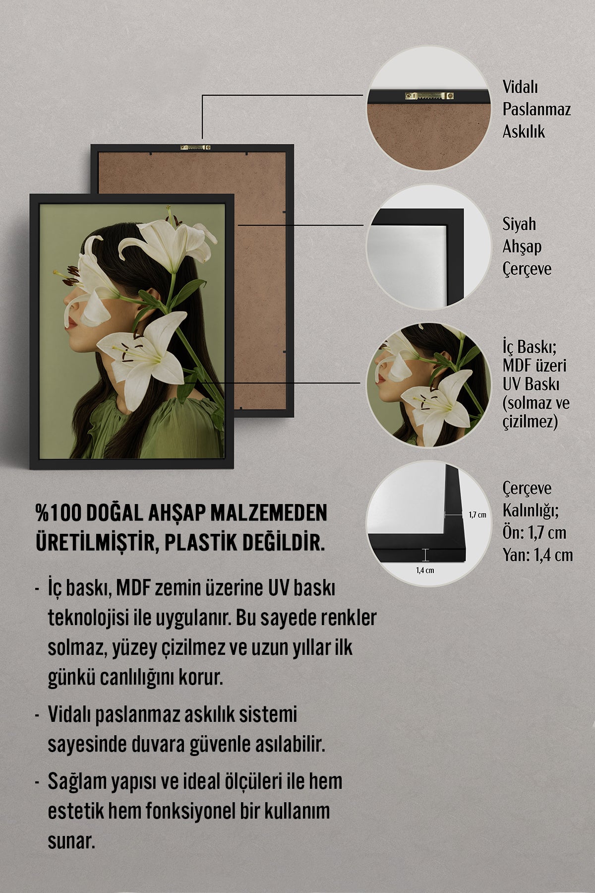 HOMEPACK Ahşap Çerçeveli Tablo Çerçeveli Poster Sanatsal Modern Duvar Dekoru BEK-8445