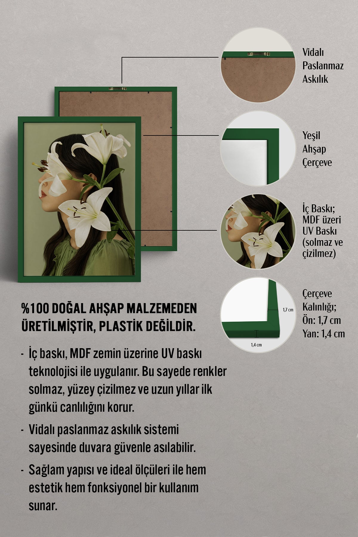 HOMEPACK Ahşap Çerçeveli Tablo Çerçeveli Poster Sanatsal Modern Duvar Dekoru BEK-8445