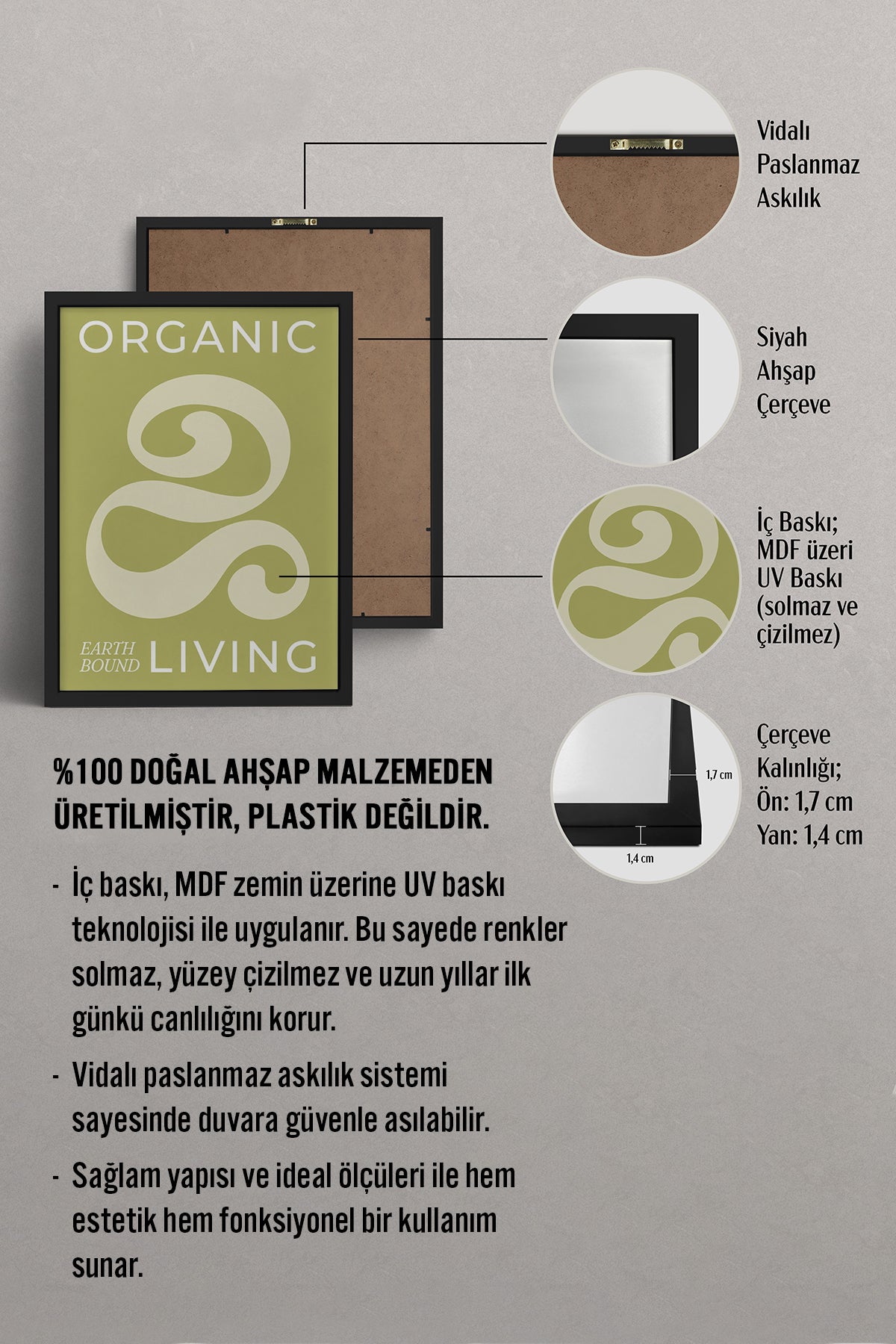 HOMEPACK Ahşap Çerçeveli Tablo Çerçeveli Poster Sanatsal Modern Duvar Dekoru BEK-8446