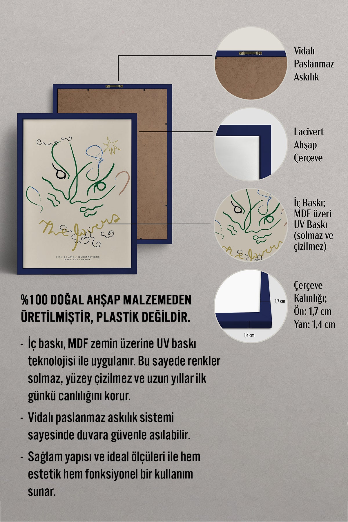 HOMEPACK Ahşap Çerçeveli Tablo Çerçeveli Poster Sanatsal Modern Duvar Dekoru BEK-8447