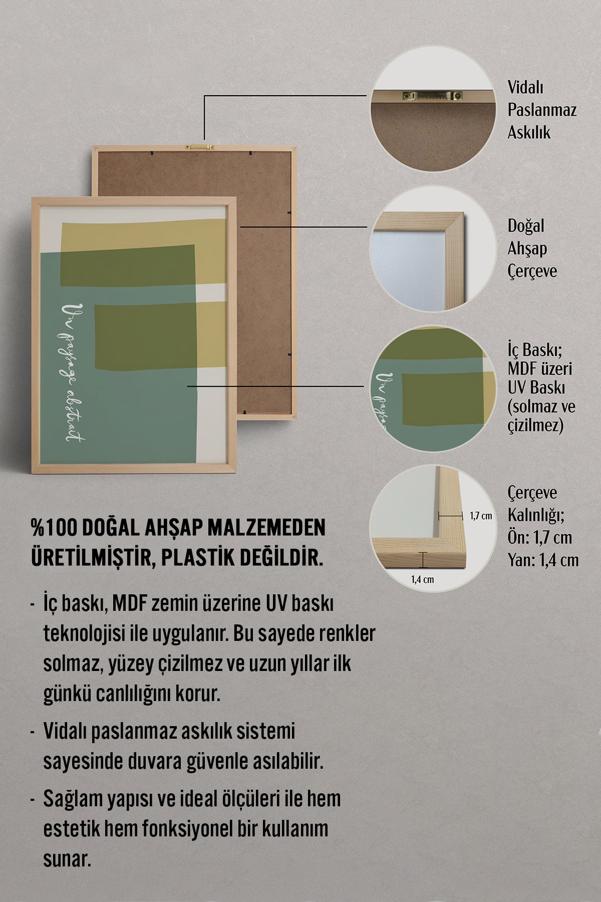 HOMEPACK Ahşap Çerçeveli Tablo Çerçeveli Poster Sanatsal Modern Duvar Dekoru BEK-8448