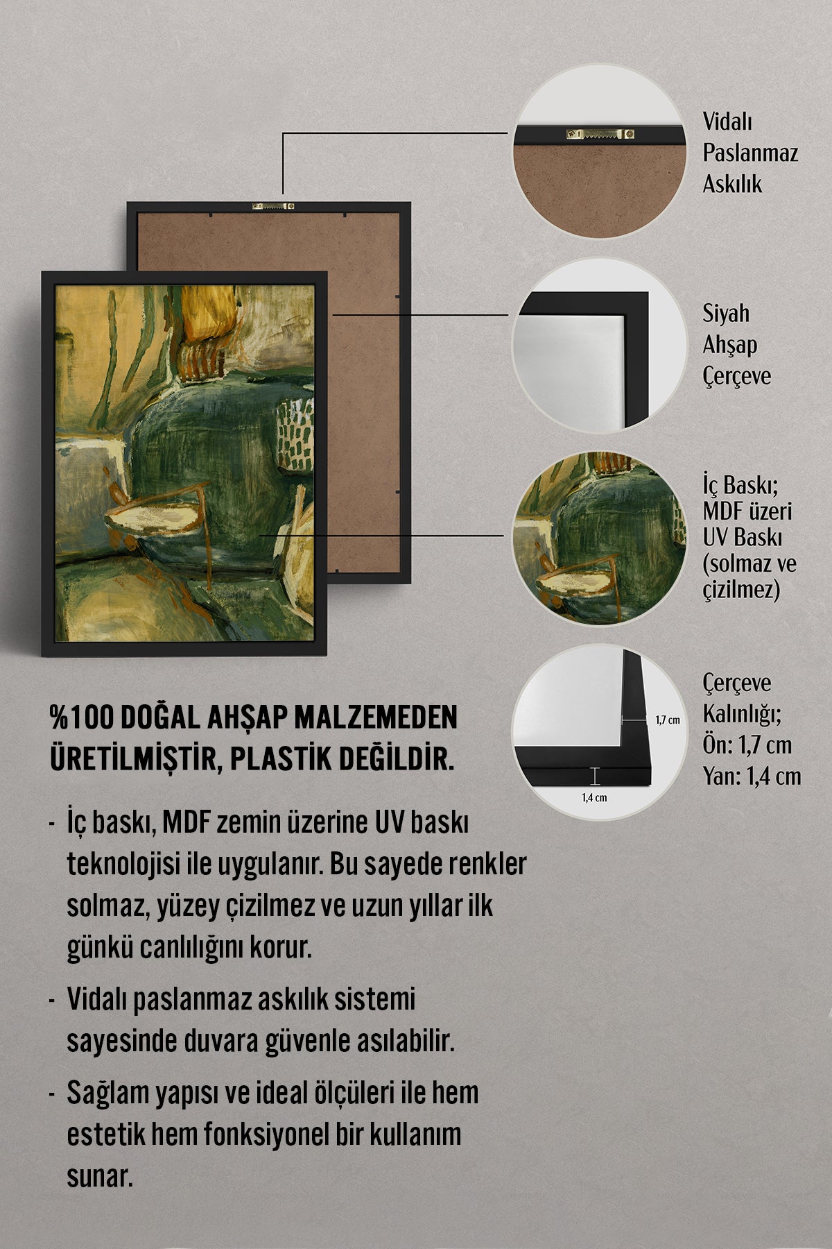 HOMEPACK Ahşap Çerçeveli Tablo Çerçeveli Poster Sanatsal Modern Duvar Dekoru BEK-8449