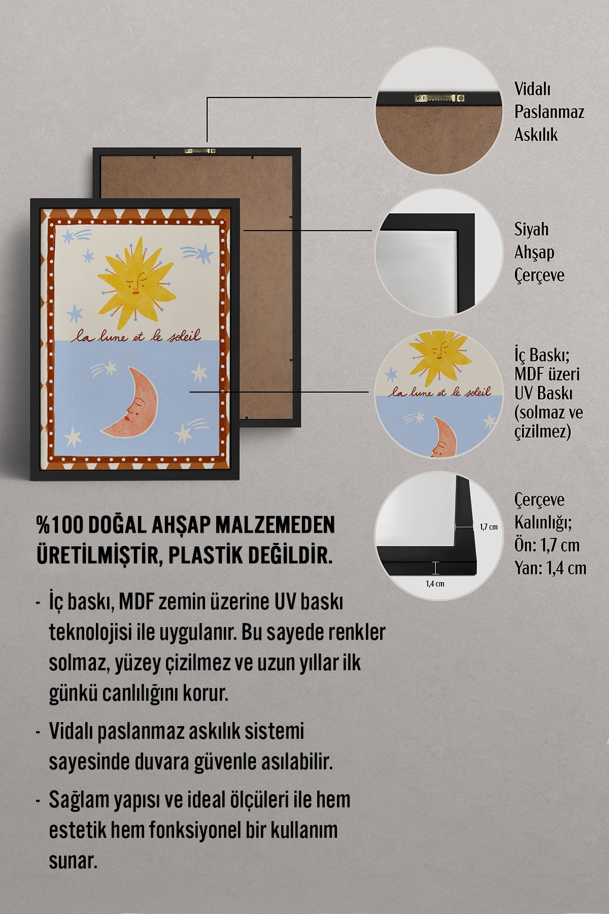 HOMEPACK Ahşap Çerçeveli Tablo Çerçeveli Poster Sanatsal Modern Duvar Dekoru BEK-8451