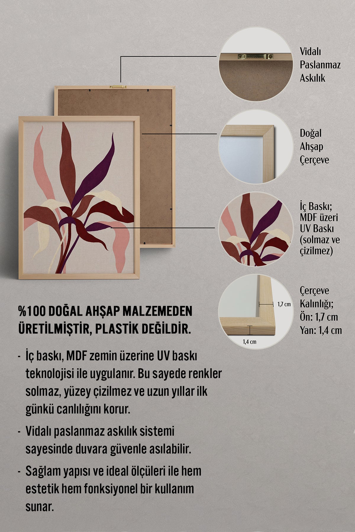 HOMEPACK Ahşap Çerçeveli Tablo Çerçeveli Poster Sanatsal Modern Duvar Dekoru BEK-8454