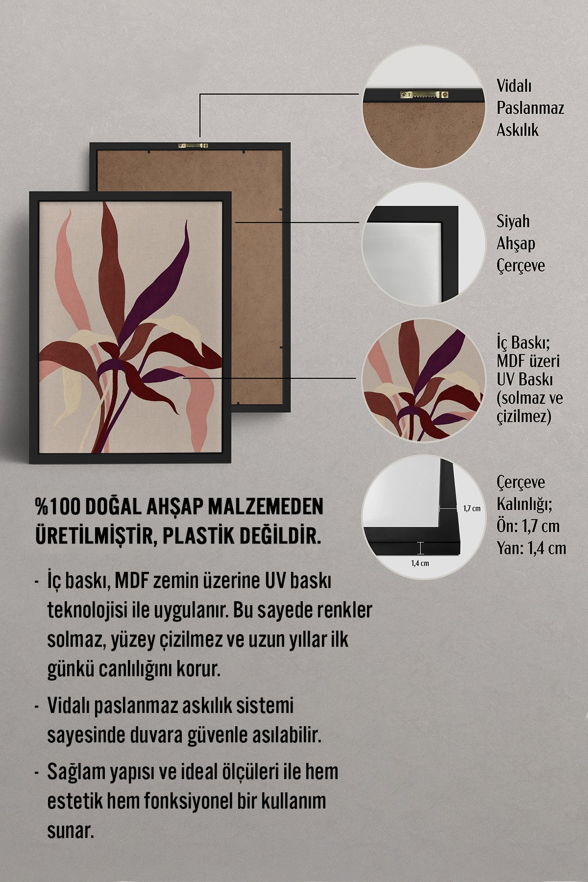 HOMEPACK Ahşap Çerçeveli Tablo Çerçeveli Poster Sanatsal Modern Duvar Dekoru BEK-8454