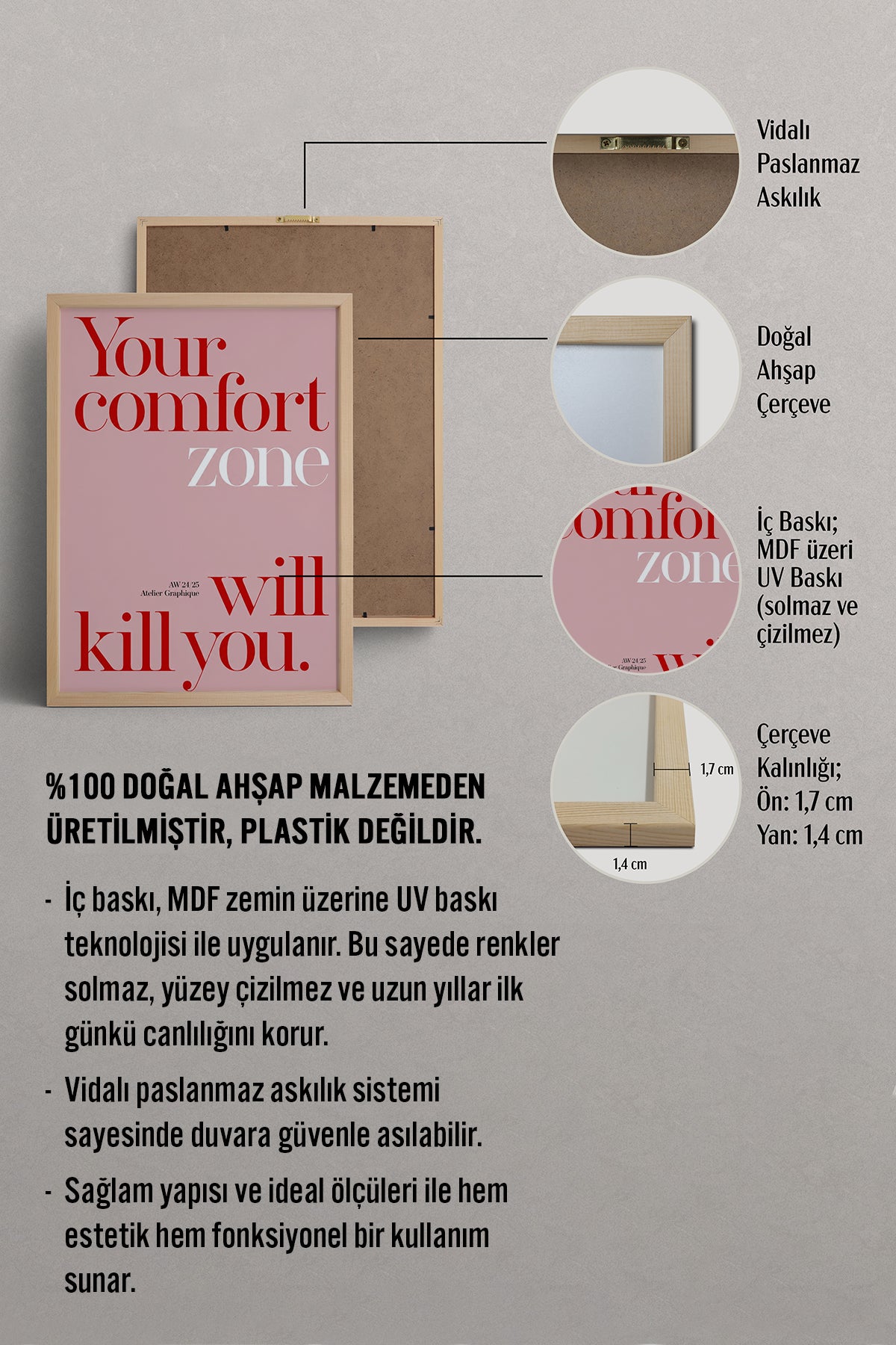 HOMEPACK Ahşap Çerçeveli Tablo Çerçeveli Poster Sanatsal Modern Duvar Dekoru BEK-8455
