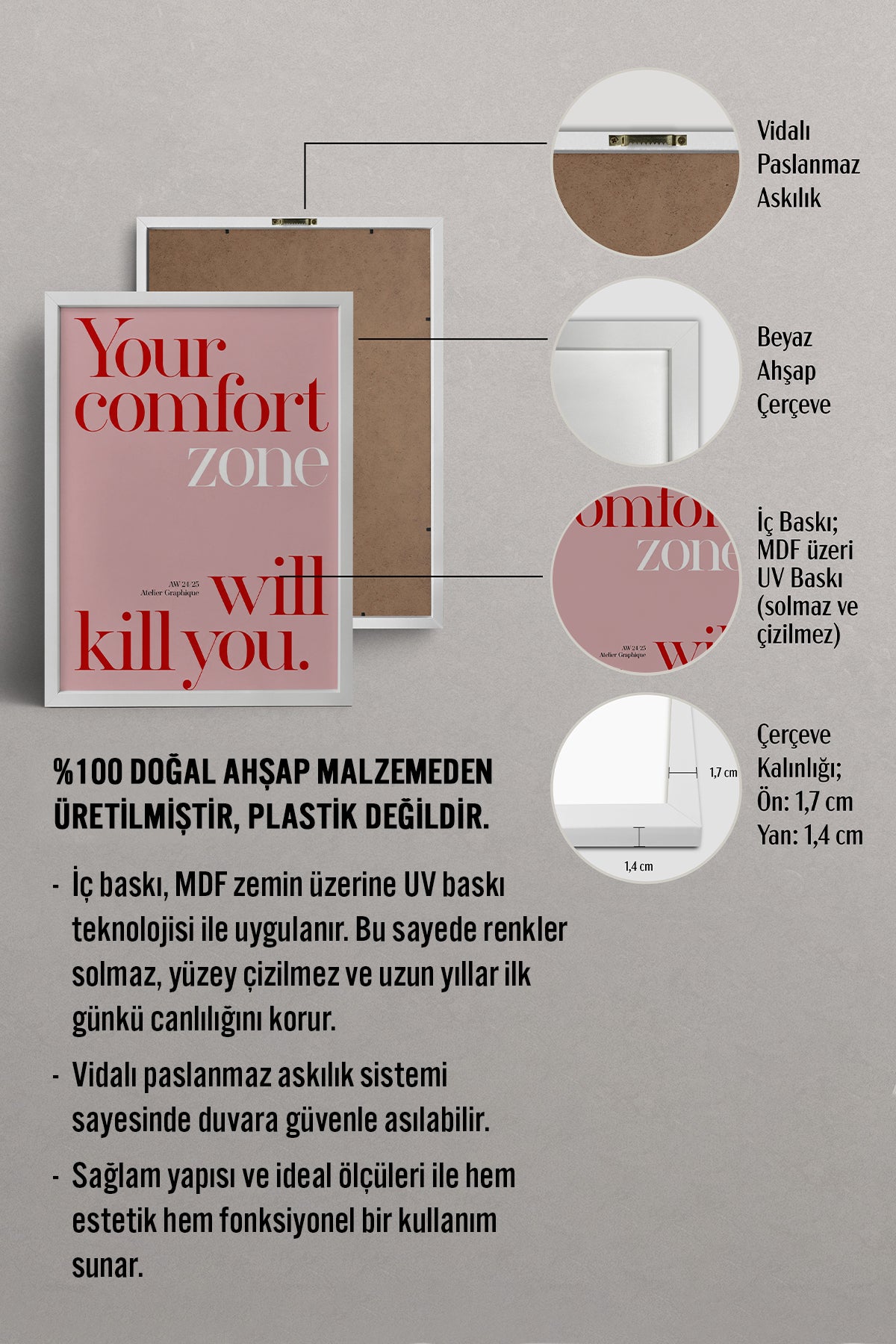 HOMEPACK Ahşap Çerçeveli Tablo Çerçeveli Poster Sanatsal Modern Duvar Dekoru BEK-8455