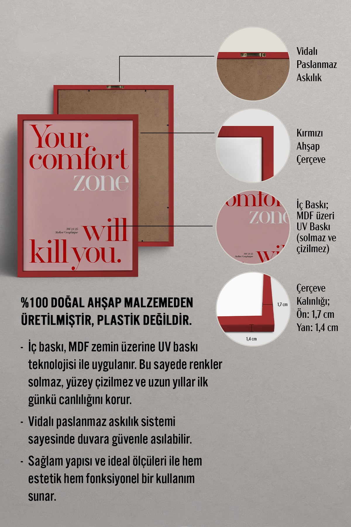 HOMEPACK Ahşap Çerçeveli Tablo Çerçeveli Poster Sanatsal Modern Duvar Dekoru BEK-8455
