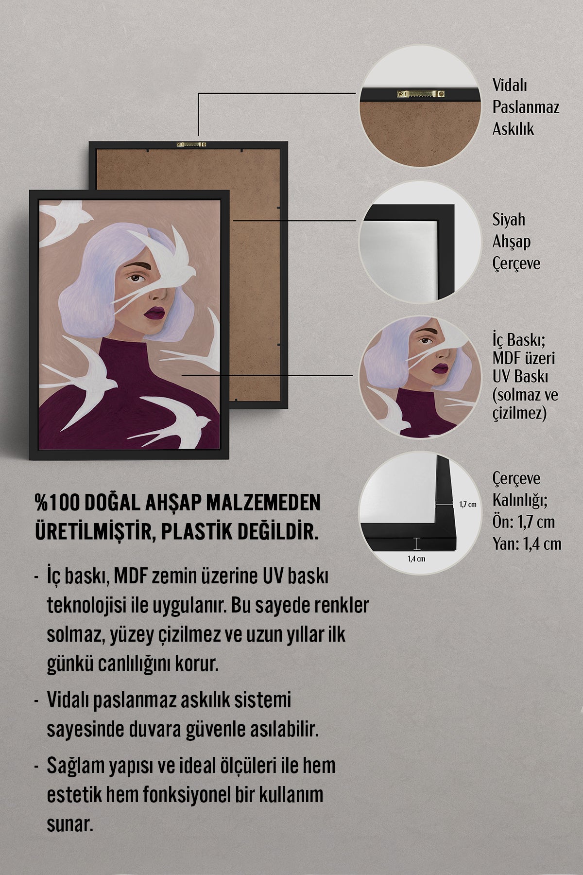 HOMEPACK Ahşap Çerçeveli Tablo Çerçeveli Poster Sanatsal Modern Duvar Dekoru BEK-8457