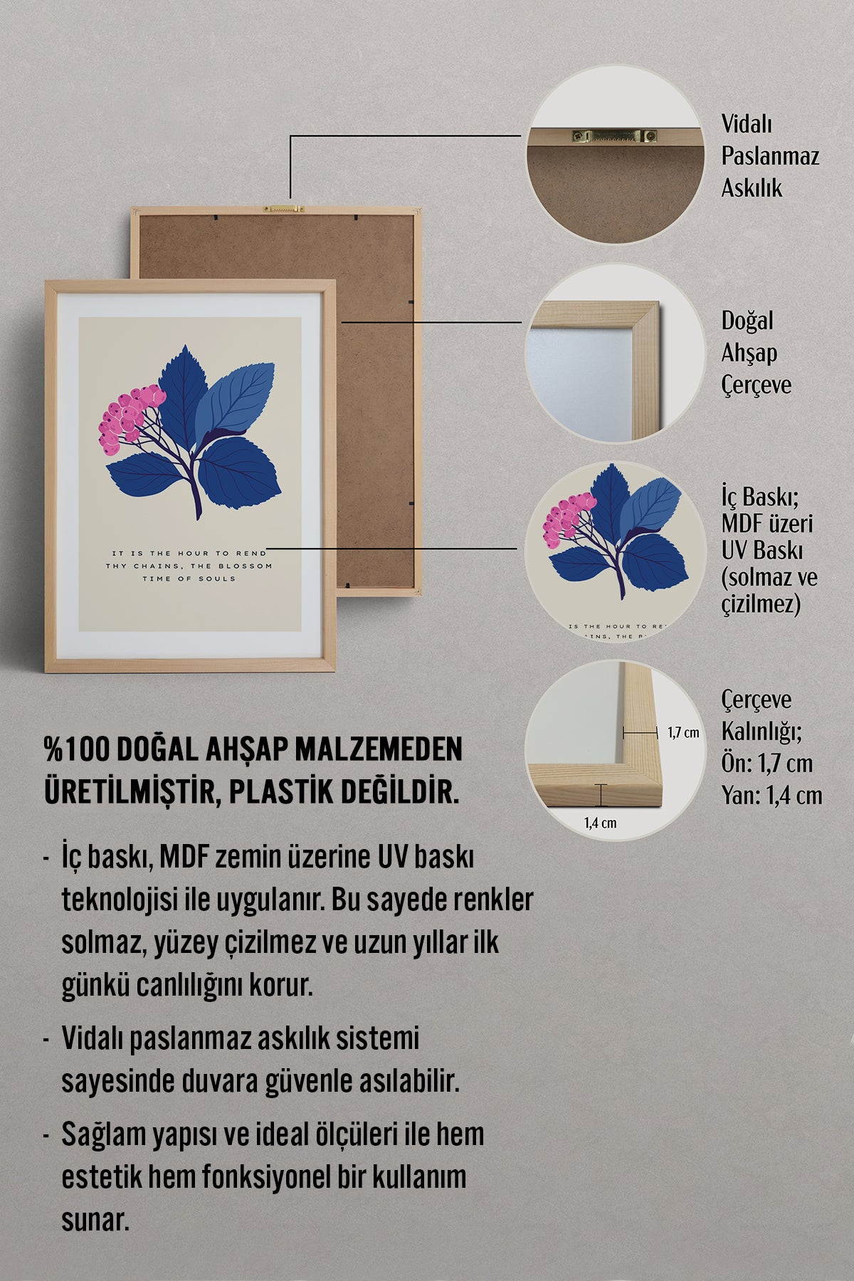HOMEPACK Ahşap Çerçeveli Tablo Çerçeveli Poster Sanatsal Modern Duvar Dekoru BLOSSOM-01