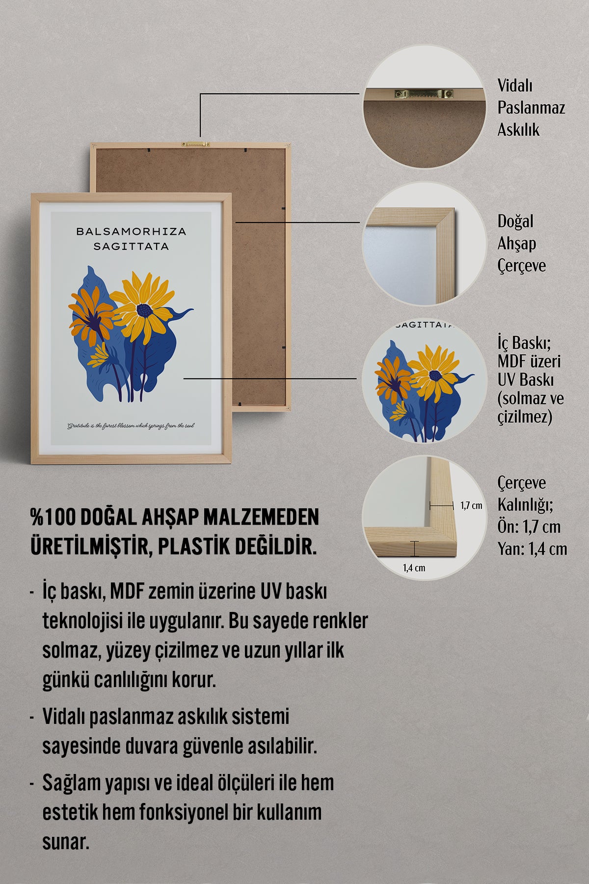 HOMEPACK Ahşap Çerçeveli Tablo Çerçeveli Poster Sanatsal Modern Duvar Dekoru BLOSSOM-02