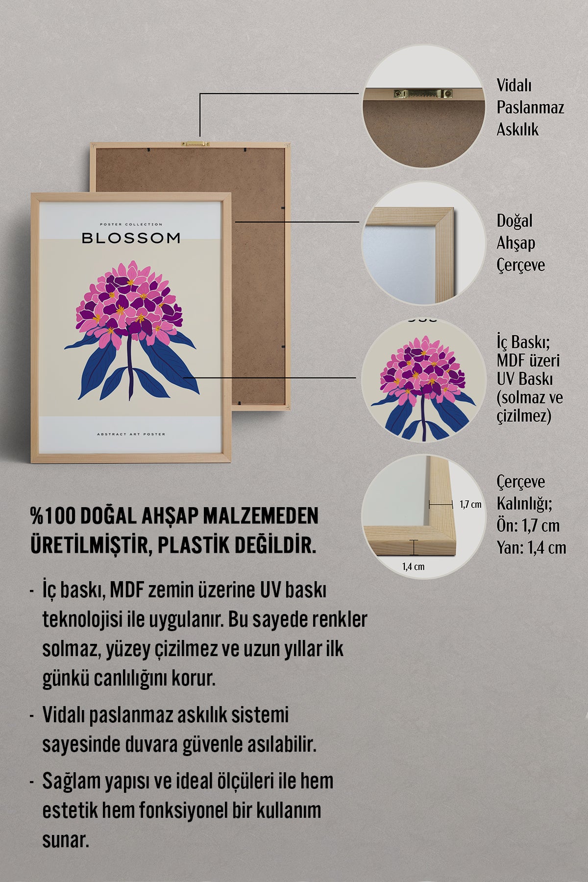 HOMEPACK Ahşap Çerçeveli Tablo Çerçeveli Poster Sanatsal Modern Duvar Dekoru BLOSSOM-04