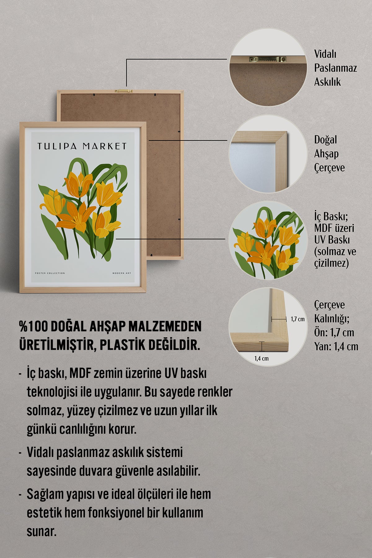 HOMEPACK Ahşap Çerçeveli Tablo Çerçeveli Poster Sanatsal Modern Duvar Dekoru BLOSSOM-06