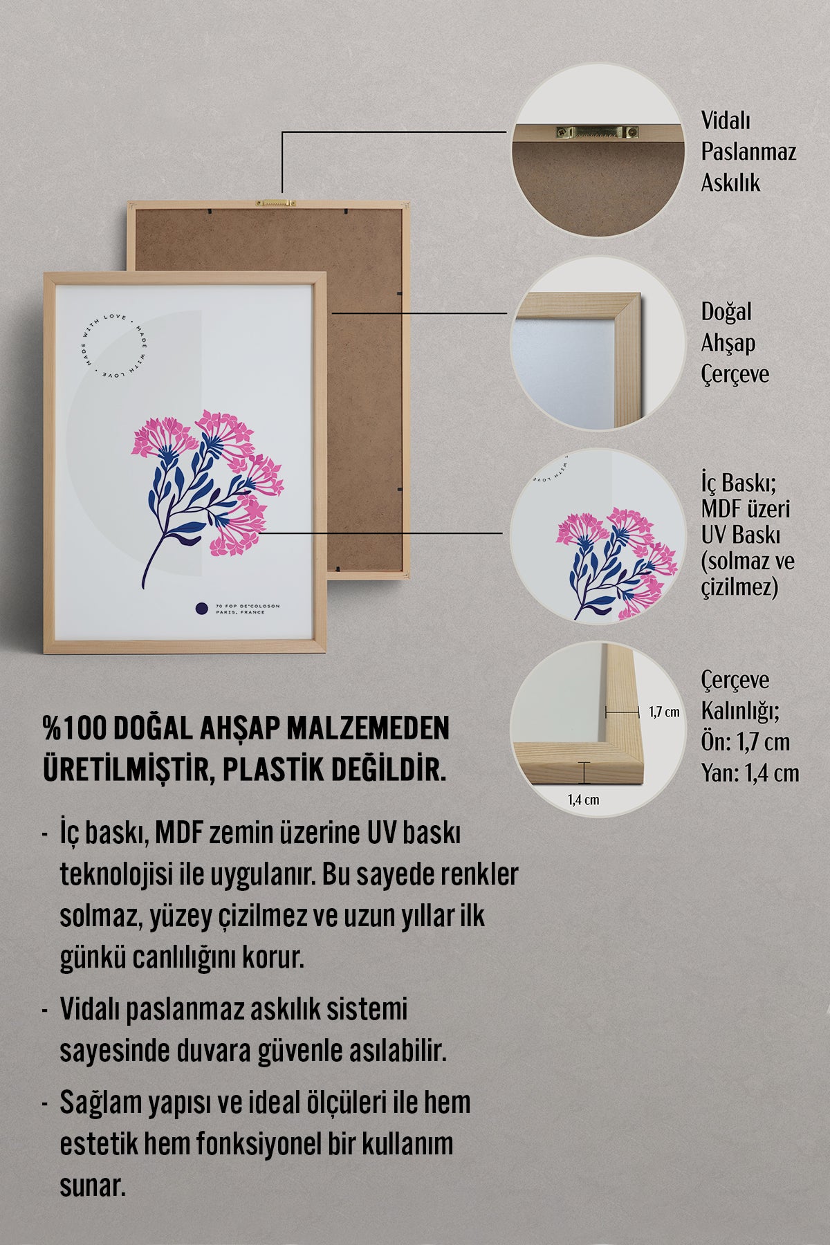 HOMEPACK Ahşap Çerçeveli Tablo Çerçeveli Poster Sanatsal Modern Duvar Dekoru BLOSSOM-09