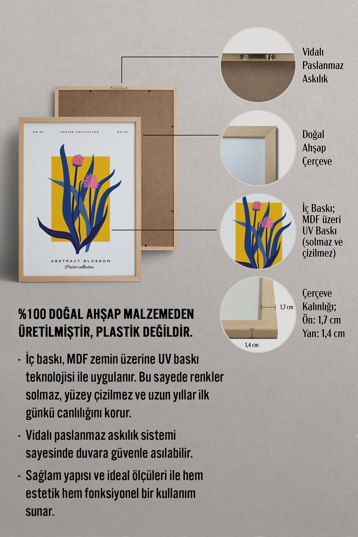 HOMEPACK Ahşap Çerçeveli Tablo Çerçeveli Poster Sanatsal Modern Duvar Dekoru BLOSSOM-10