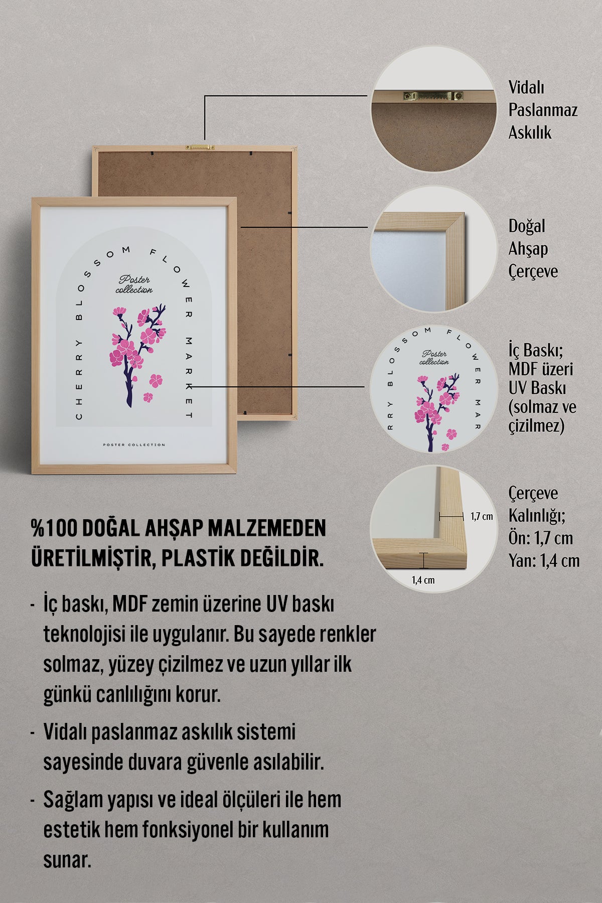 HOMEPACK Ahşap Çerçeveli Tablo Çerçeveli Poster Sanatsal Modern Duvar Dekoru BLOSSOM-15