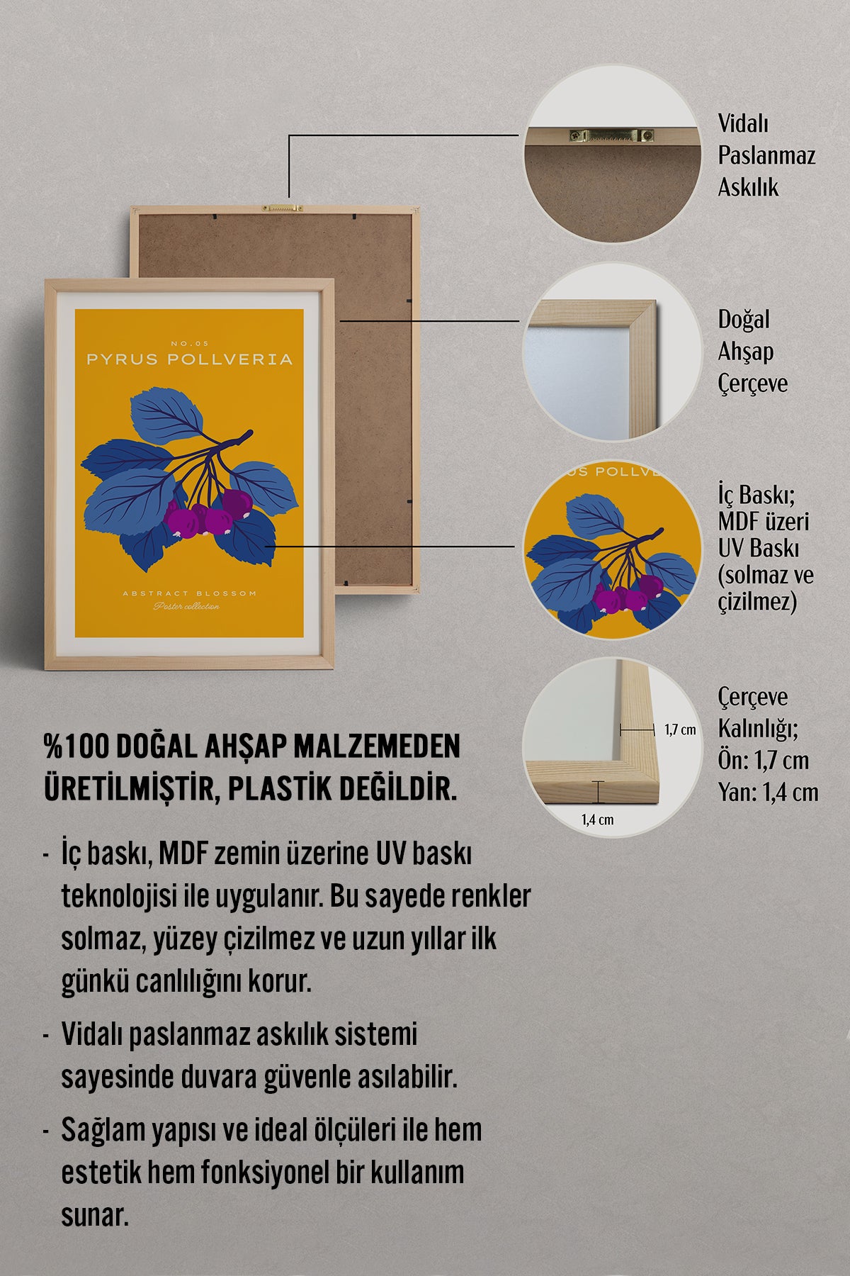 HOMEPACK Ahşap Çerçeveli Tablo Çerçeveli Poster Sanatsal Modern Duvar Dekoru BLOSSOM-16