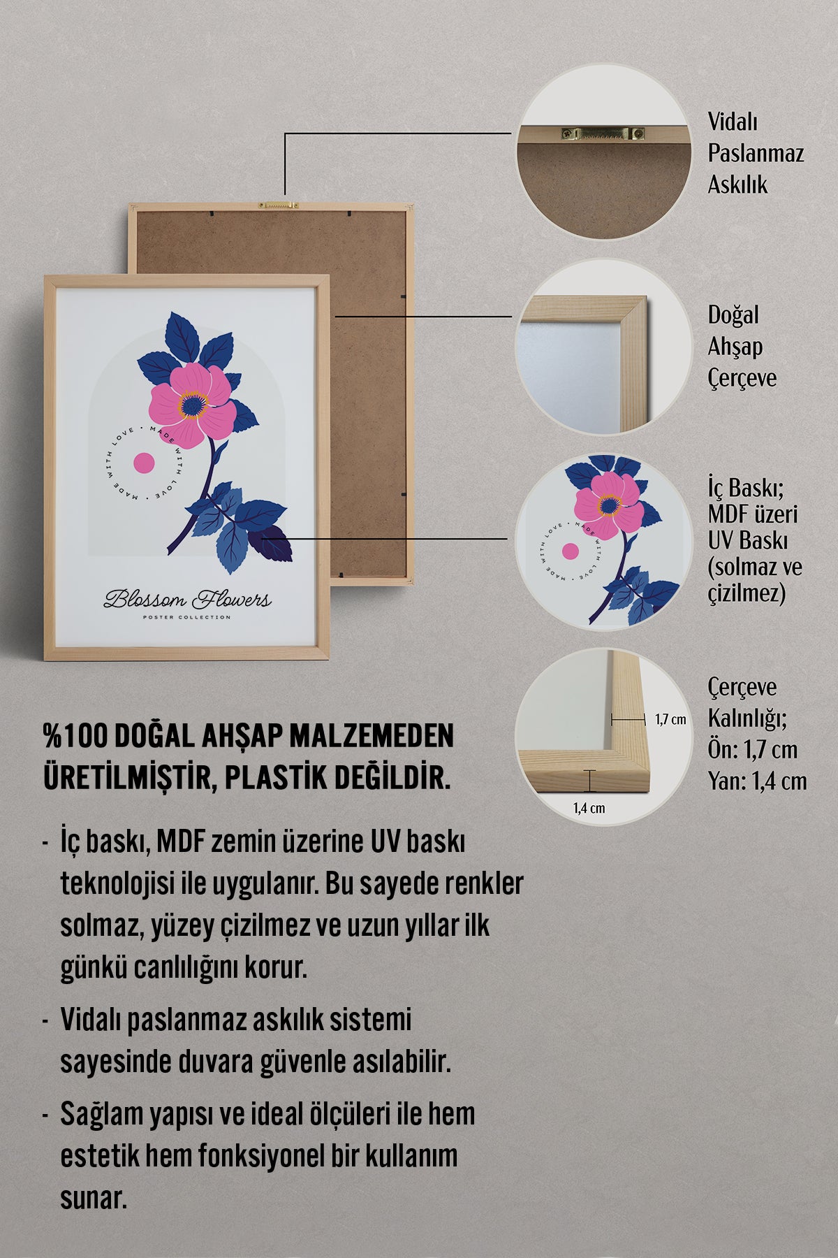 HOMEPACK Ahşap Çerçeveli Tablo Çerçeveli Poster Sanatsal Modern Duvar Dekoru BLOSSOM-19