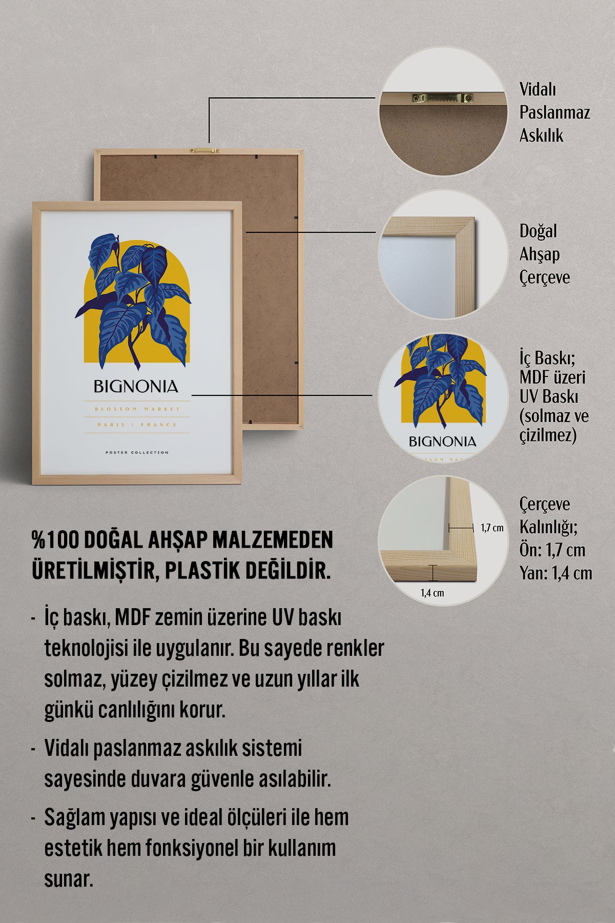 HOMEPACK Ahşap Çerçeveli Tablo Çerçeveli Poster Sanatsal Modern Duvar Dekoru BLOSSOM-20