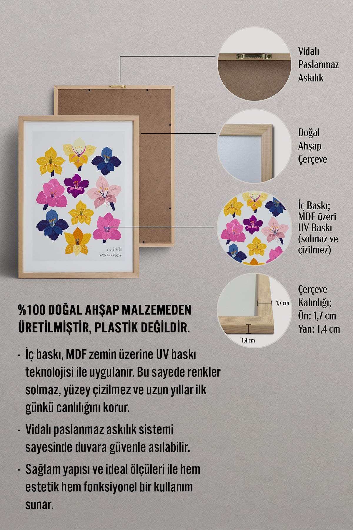 HOMEPACK Ahşap Çerçeveli Tablo Çerçeveli Poster Sanatsal Modern Duvar Dekoru BLOSSOM-21