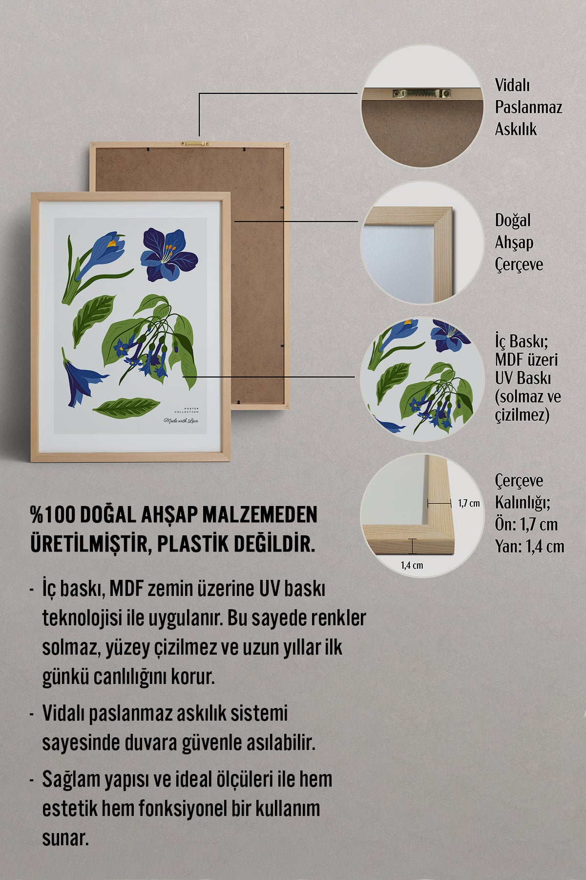 HOMEPACK Ahşap Çerçeveli Tablo Çerçeveli Poster Sanatsal Modern Duvar Dekoru BLOSSOM-24