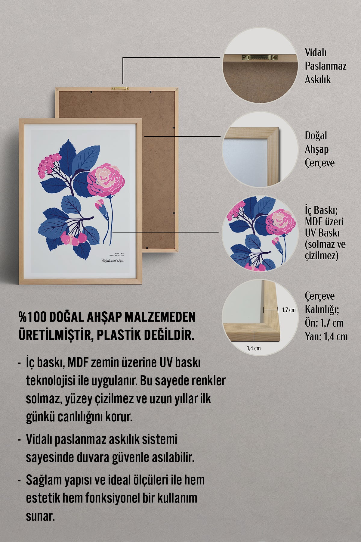 HOMEPACK Ahşap Çerçeveli Tablo Çerçeveli Poster Sanatsal Modern Duvar Dekoru BLOSSOM-25