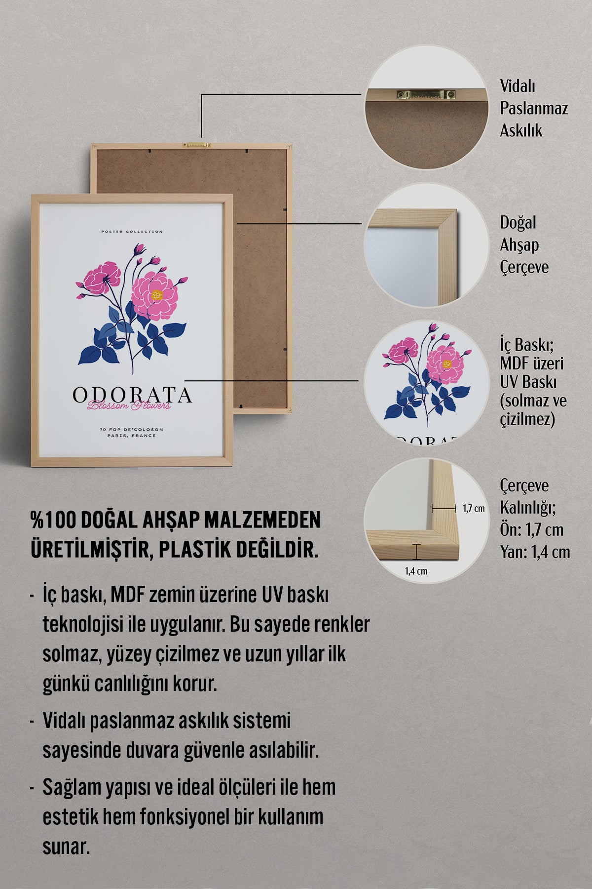 HOMEPACK Ahşap Çerçeveli Tablo Çerçeveli Poster Sanatsal Modern Duvar Dekoru BLOSSOM-30