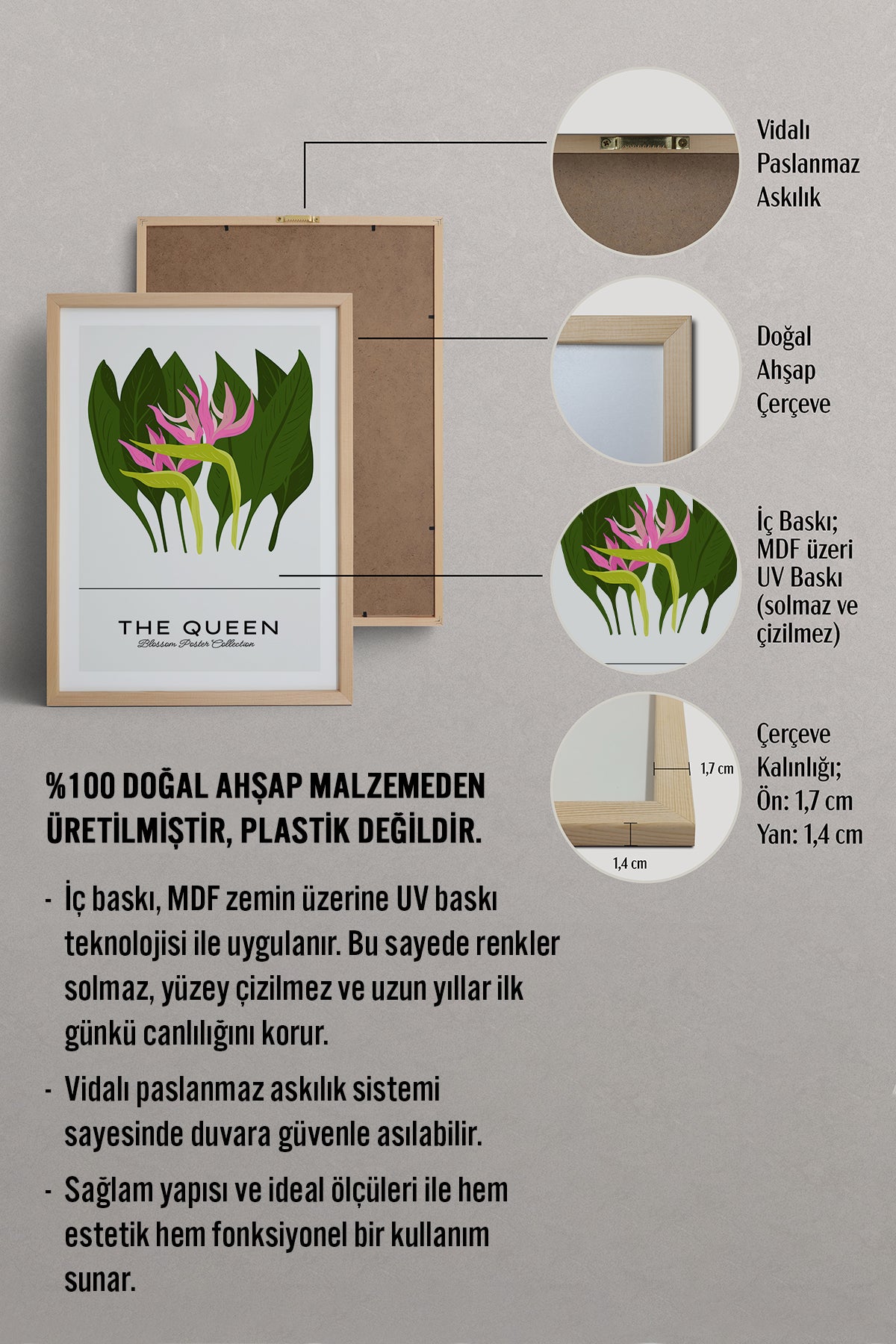 HOMEPACK Ahşap Çerçeveli Tablo Çerçeveli Poster Sanatsal Modern Duvar Dekoru BLOSSOM-31