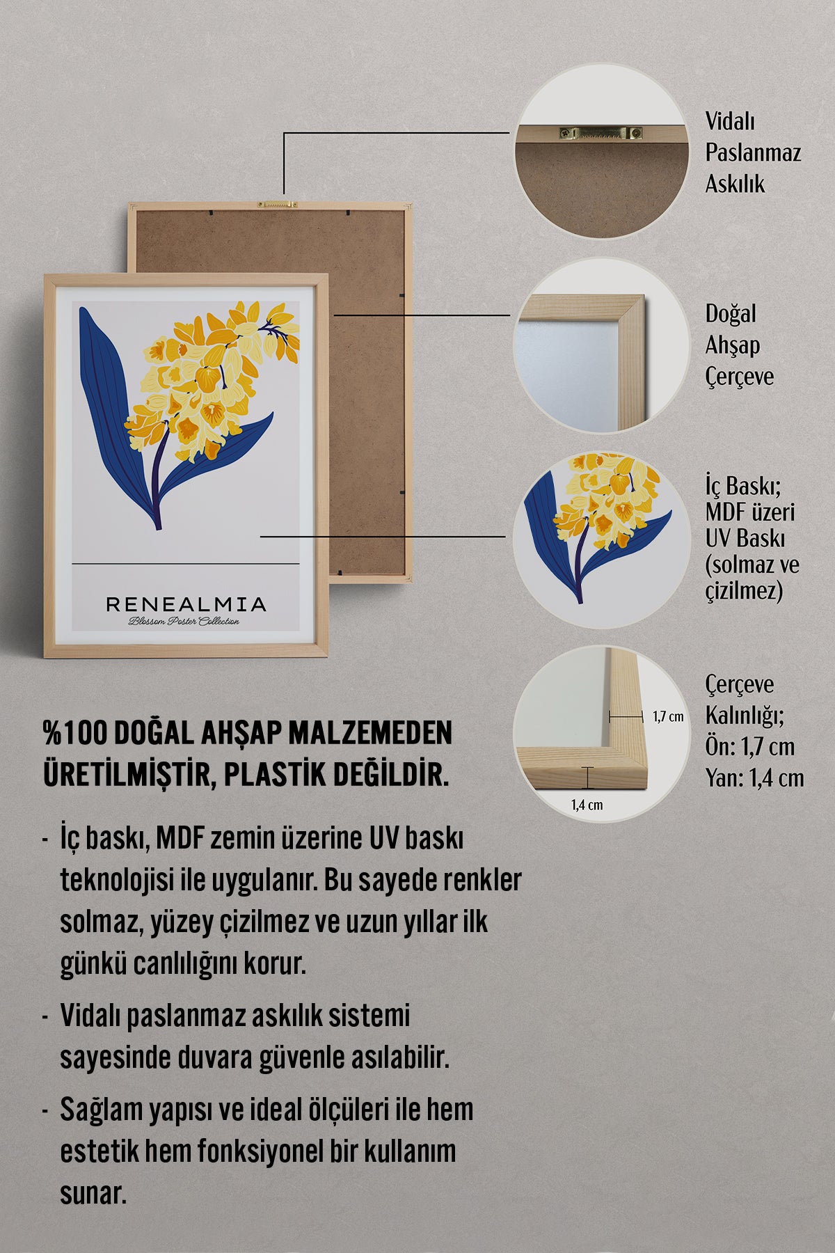 HOMEPACK Ahşap Çerçeveli Tablo Çerçeveli Poster Sanatsal Modern Duvar Dekoru BLOSSOM-32