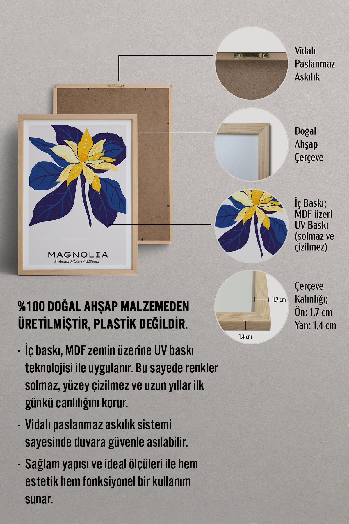 HOMEPACK Ahşap Çerçeveli Tablo Çerçeveli Poster Sanatsal Modern Duvar Dekoru BLOSSOM-33