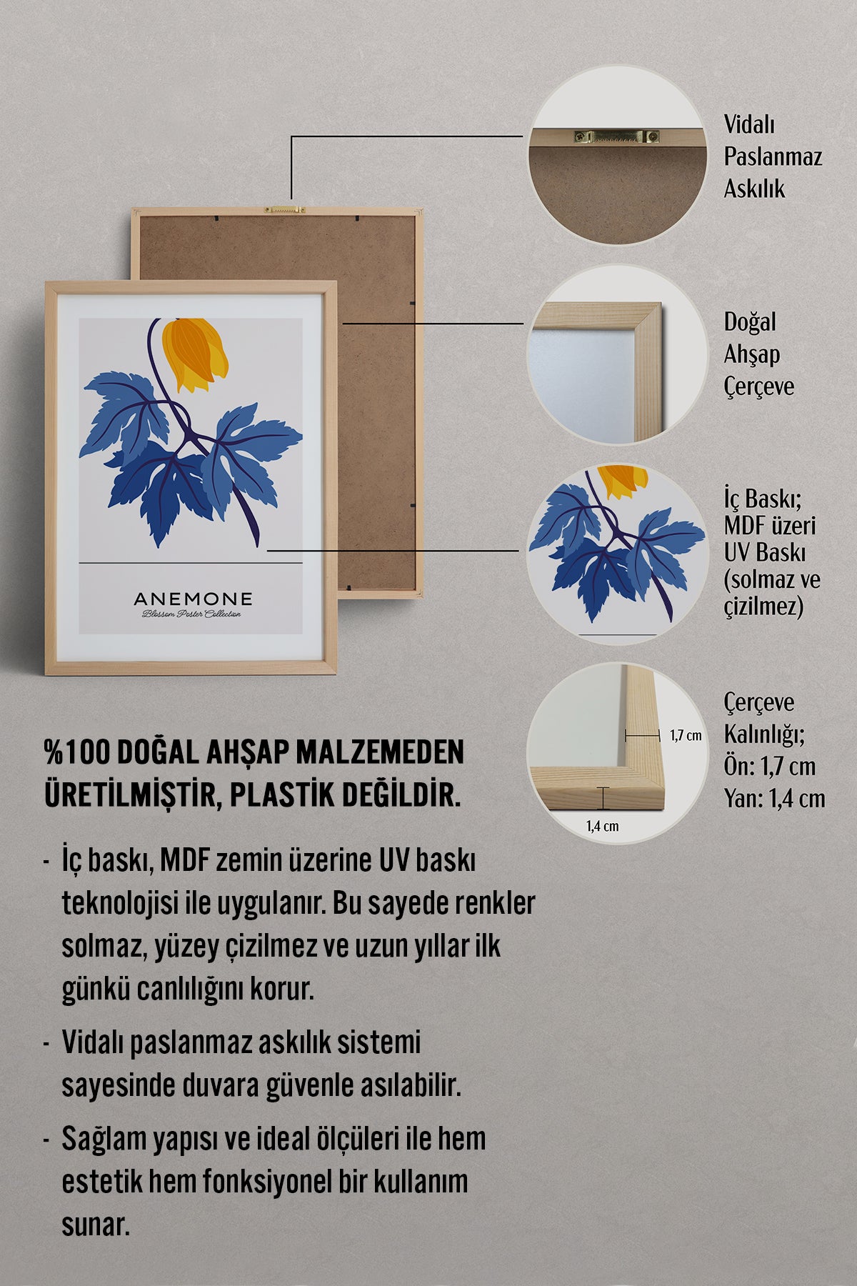 HOMEPACK Ahşap Çerçeveli Tablo Çerçeveli Poster Sanatsal Modern Duvar Dekoru BLOSSOM-35