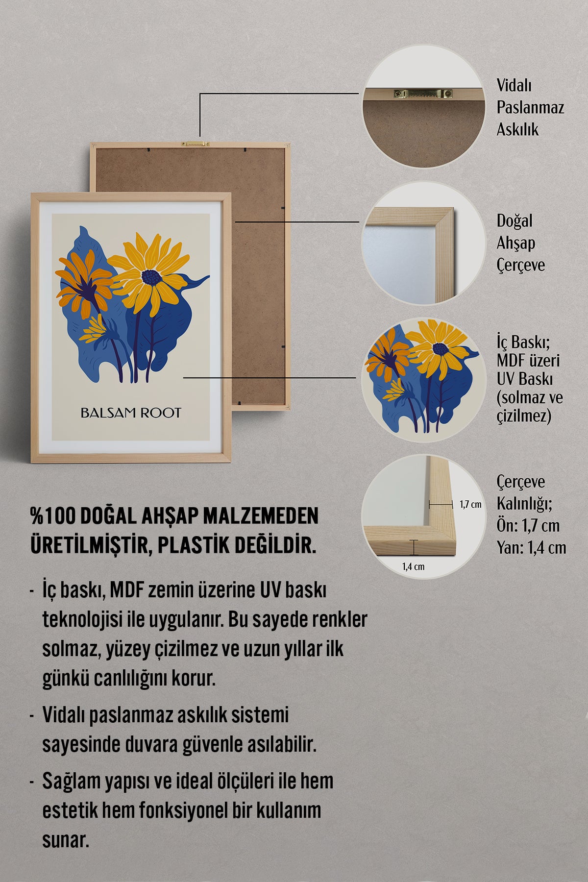 HOMEPACK Ahşap Çerçeveli Tablo Çerçeveli Poster Sanatsal Modern Duvar Dekoru BLOSSOM-38