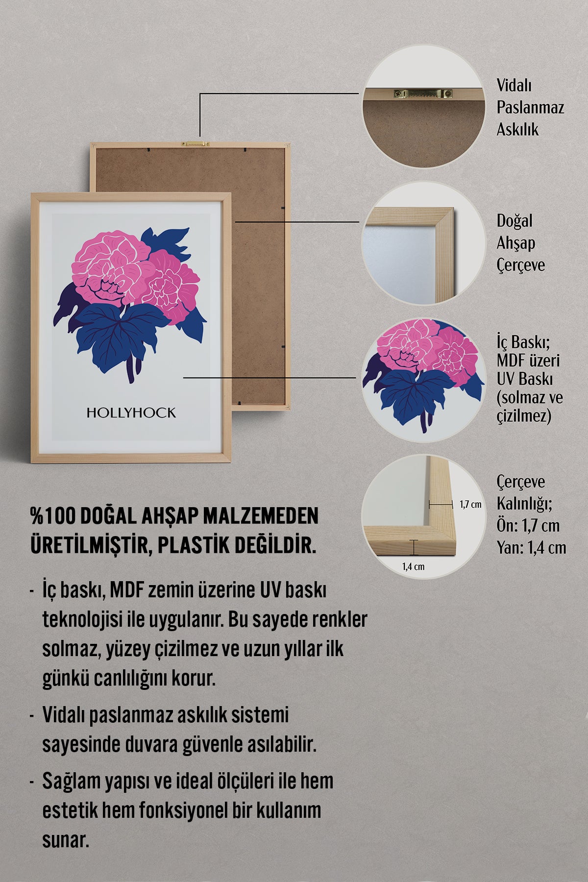 HOMEPACK Ahşap Çerçeveli Tablo Çerçeveli Poster Sanatsal Modern Duvar Dekoru BLOSSOM-39