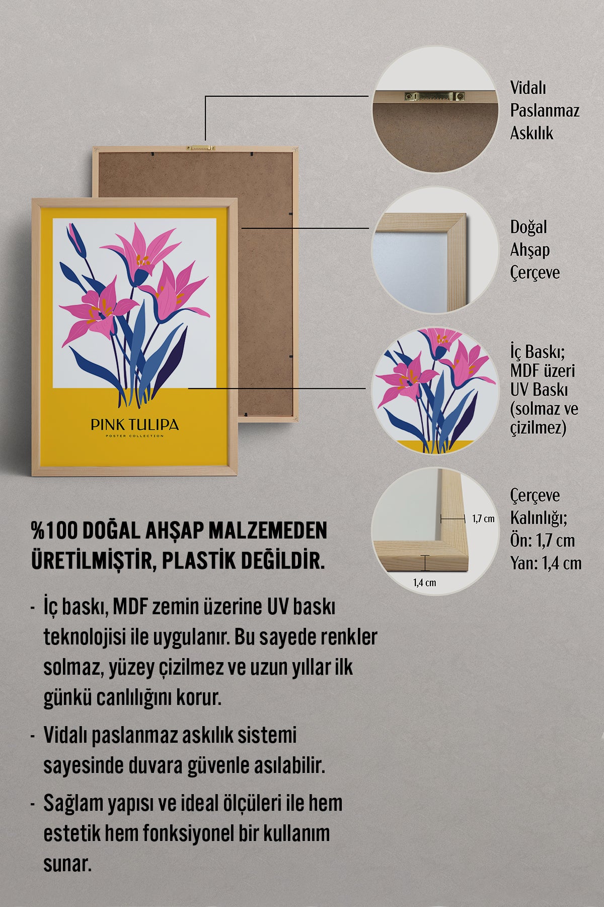 HOMEPACK Ahşap Çerçeveli Tablo Çerçeveli Poster Sanatsal Modern Duvar Dekoru BLOSSOM-40