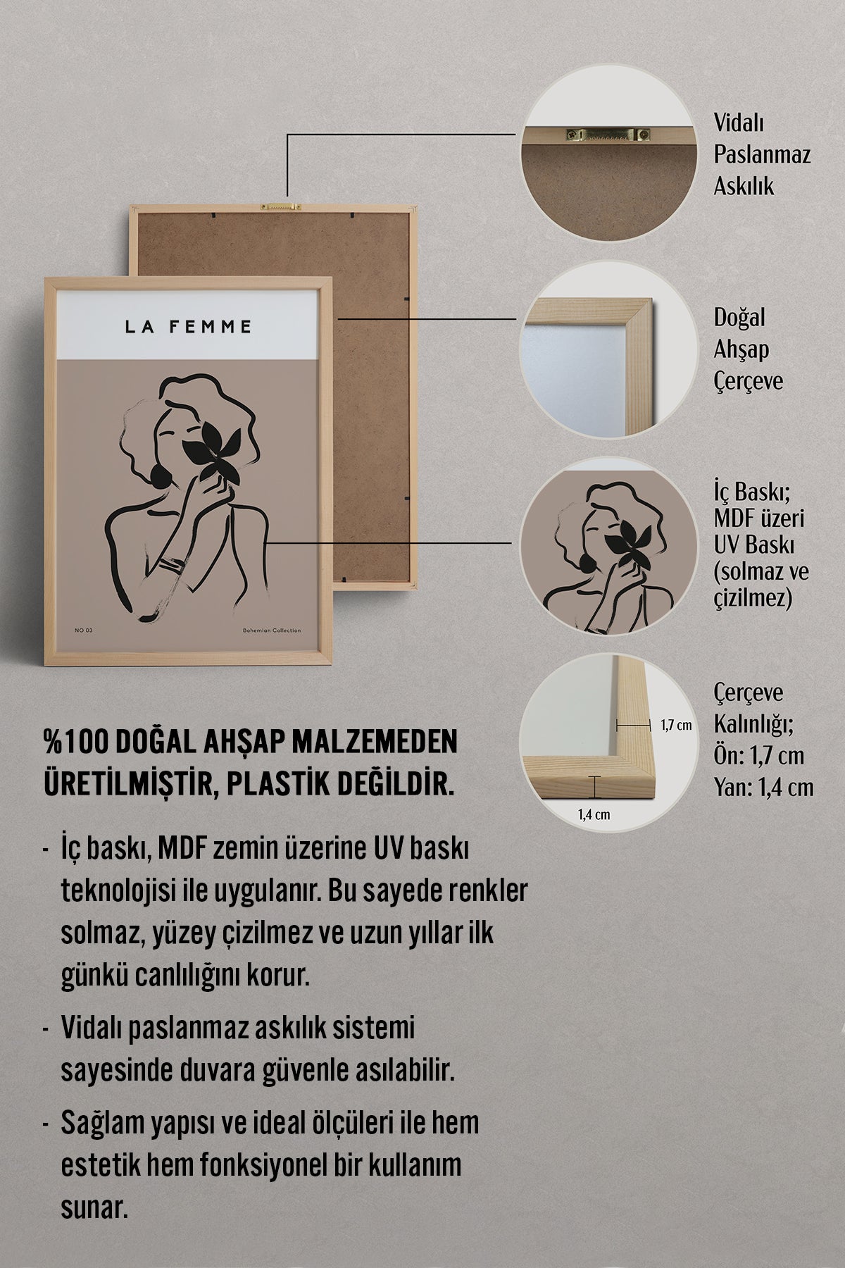 HOMEPACK Ahşap Çerçeveli Tablo Çerçeveli Poster Sanatsal Modern Duvar Dekoru BOHEMIAN-03