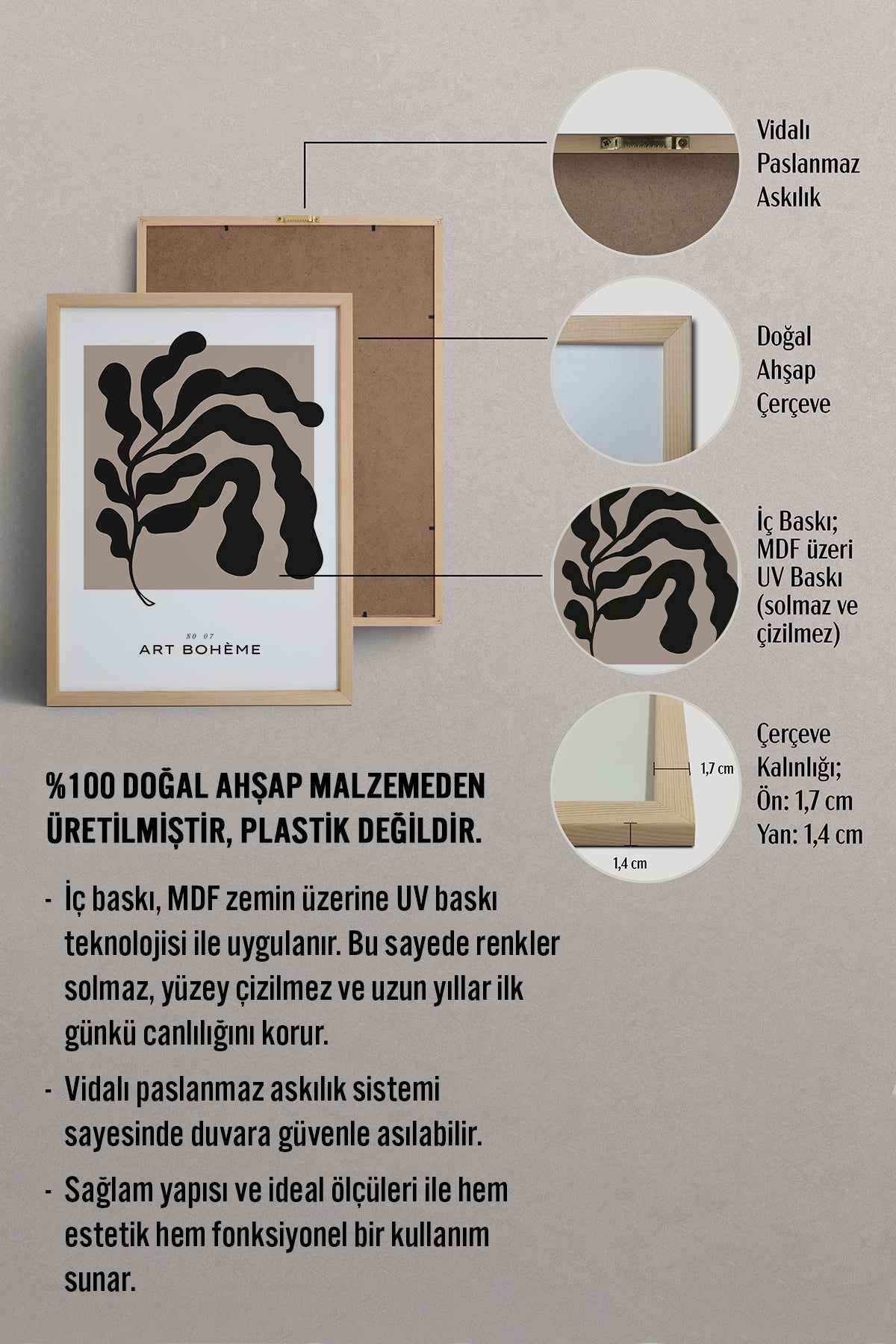HOMEPACK Ahşap Çerçeveli Tablo Çerçeveli Poster Sanatsal Modern Duvar Dekoru BOHEMIAN-07