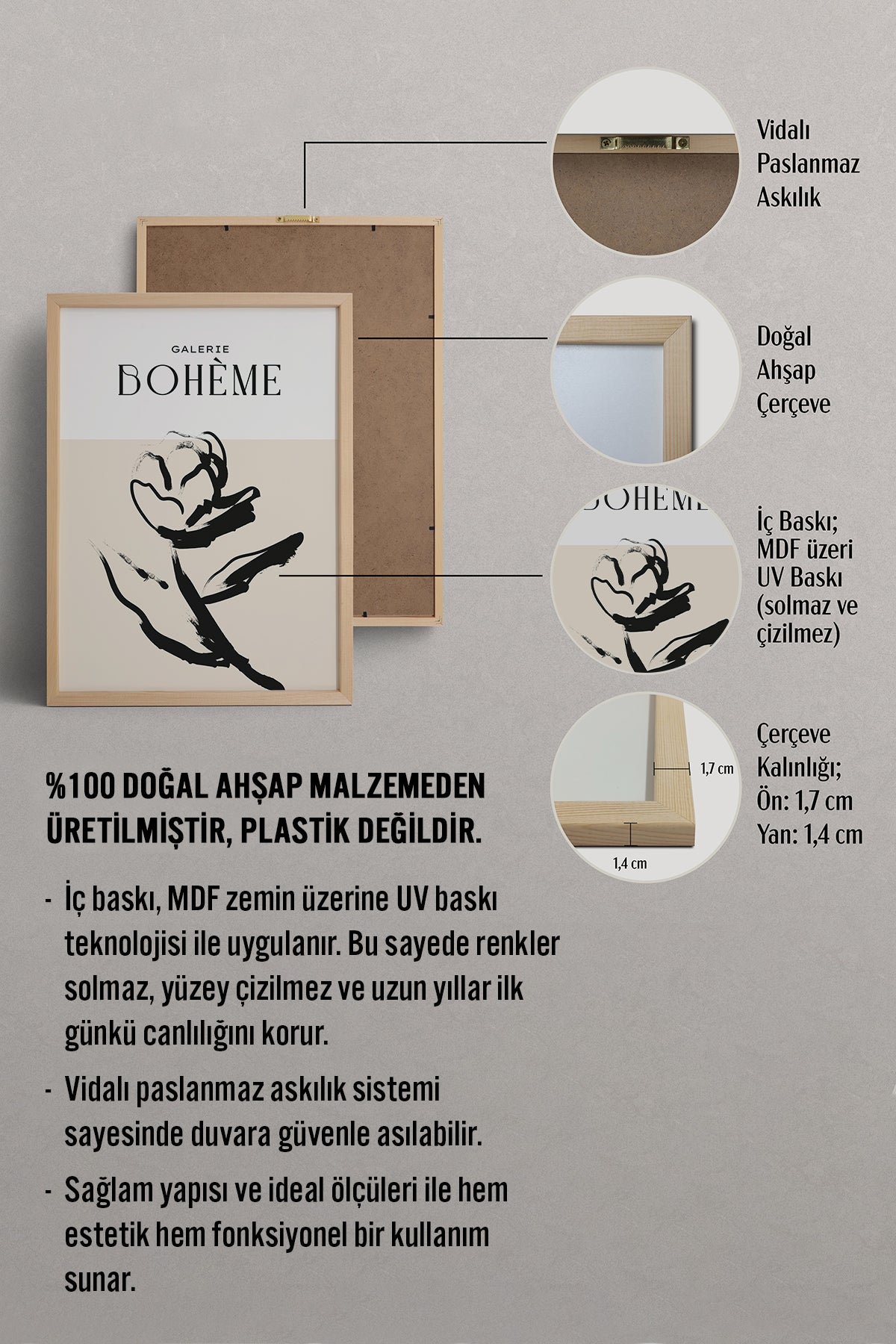 HOMEPACK Ahşap Çerçeveli Tablo Çerçeveli Poster Sanatsal Modern Duvar Dekoru BOHEMIAN-09