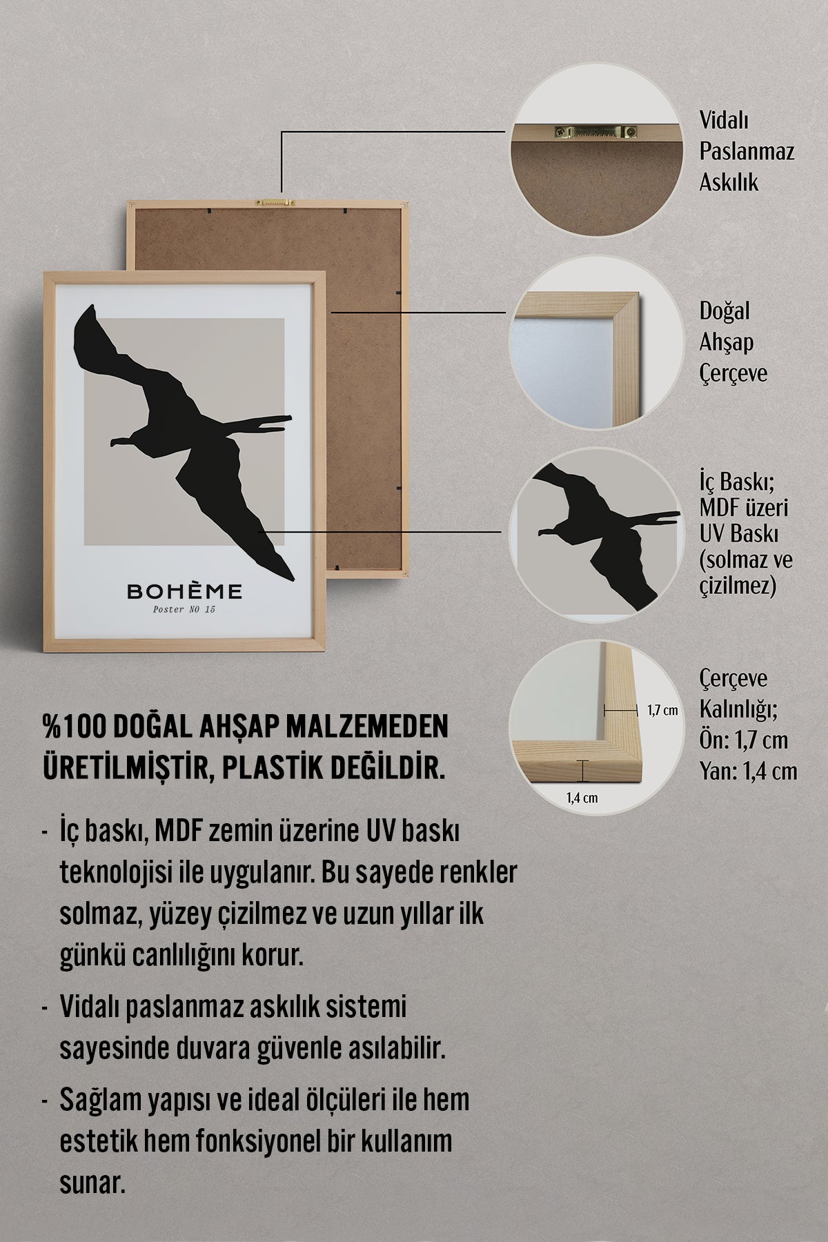 HOMEPACK Ahşap Çerçeveli Tablo Çerçeveli Poster Sanatsal Modern Duvar Dekoru BOHEMIAN-16