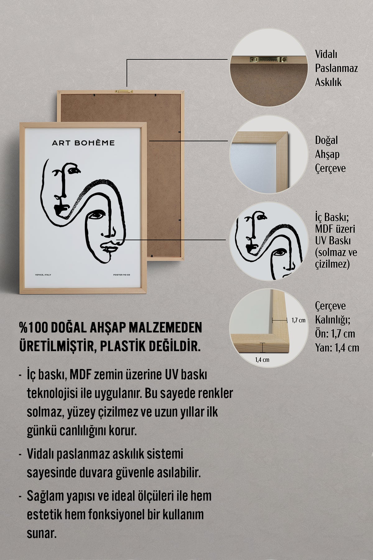 HOMEPACK Ahşap Çerçeveli Tablo Çerçeveli Poster Sanatsal Modern Duvar Dekoru BOHEMIAN-25
