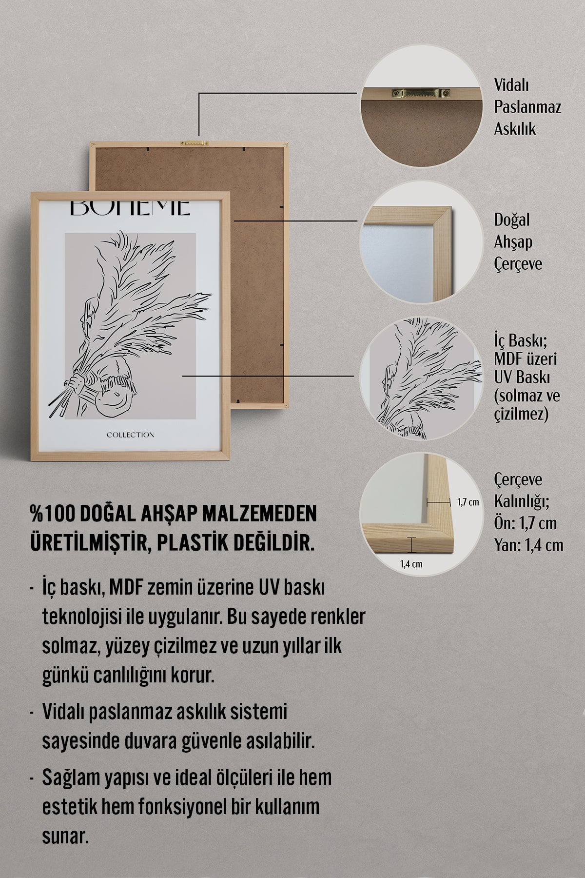 HOMEPACK Ahşap Çerçeveli Tablo Çerçeveli Poster Sanatsal Modern Duvar Dekoru BOHEMIAN-26