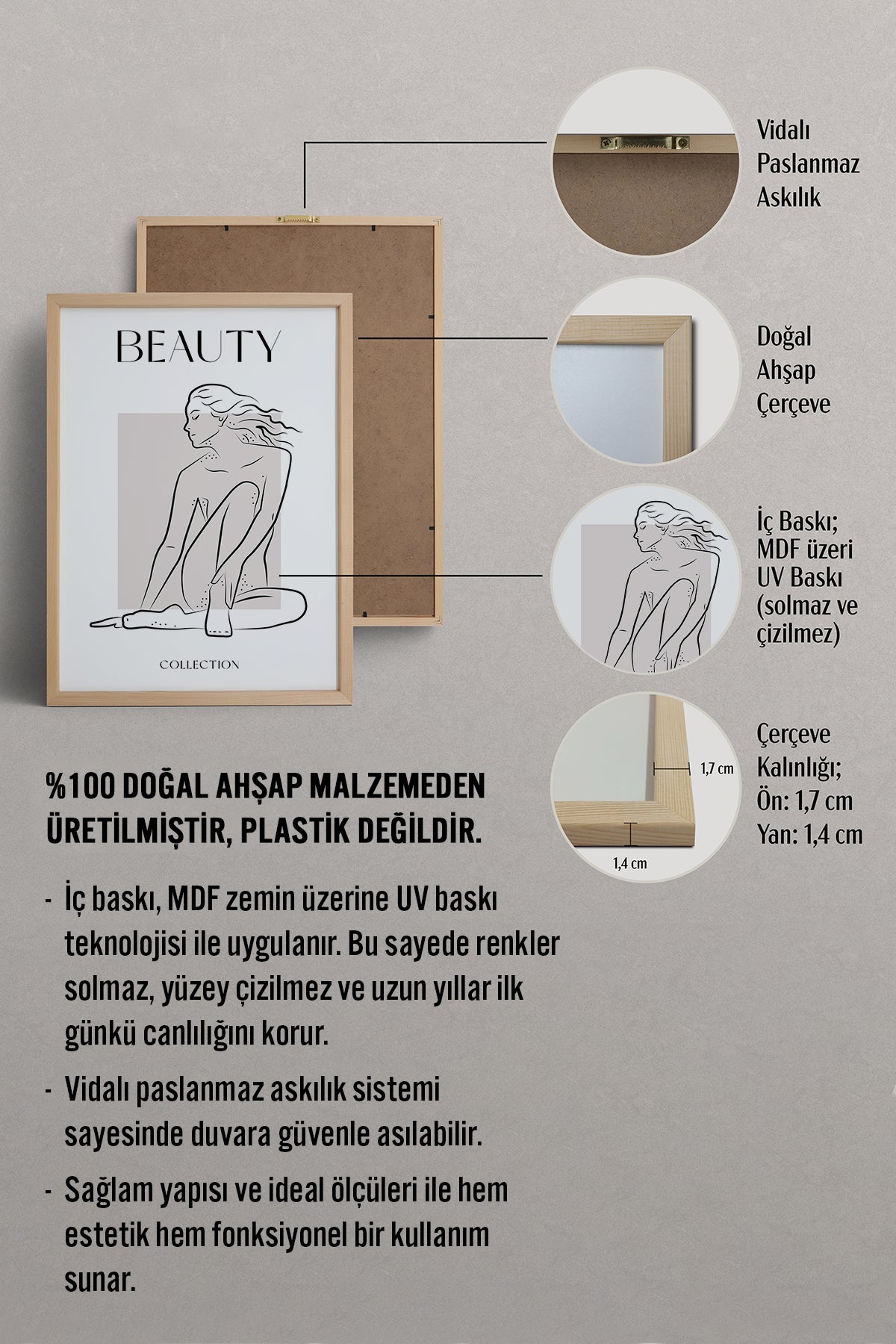 HOMEPACK Ahşap Çerçeveli Tablo Çerçeveli Poster Sanatsal Modern Duvar Dekoru BOHEMIAN-27