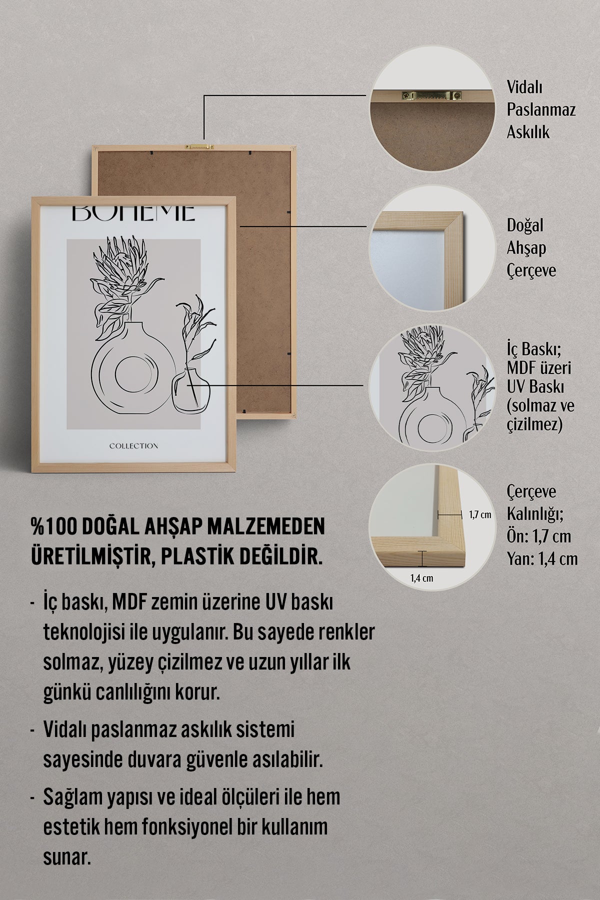 HOMEPACK Ahşap Çerçeveli Tablo Çerçeveli Poster Sanatsal Modern Duvar Dekoru BOHEMIAN-28
