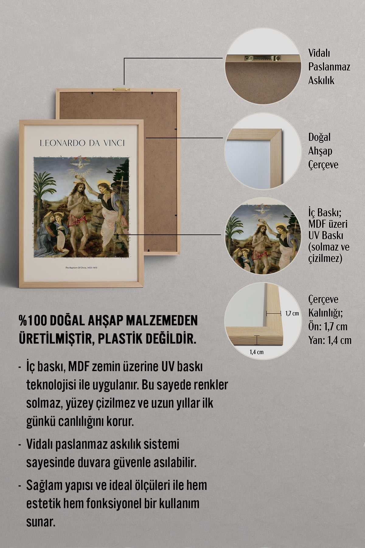 HOMEPACK Ahşap Çerçeveli Tablo Çerçeveli Poster Sanatsal Modern Duvar Dekoru DAVINCI-01