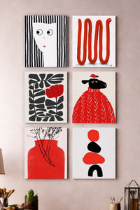 Kırmızı Pop Art 6'lı Kanvas Tablo Seti – 15x21 cm