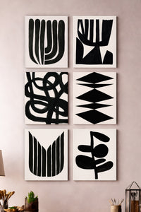 Black Geometry 6'lı Kanvas Tablo Seti – 15x21 cm