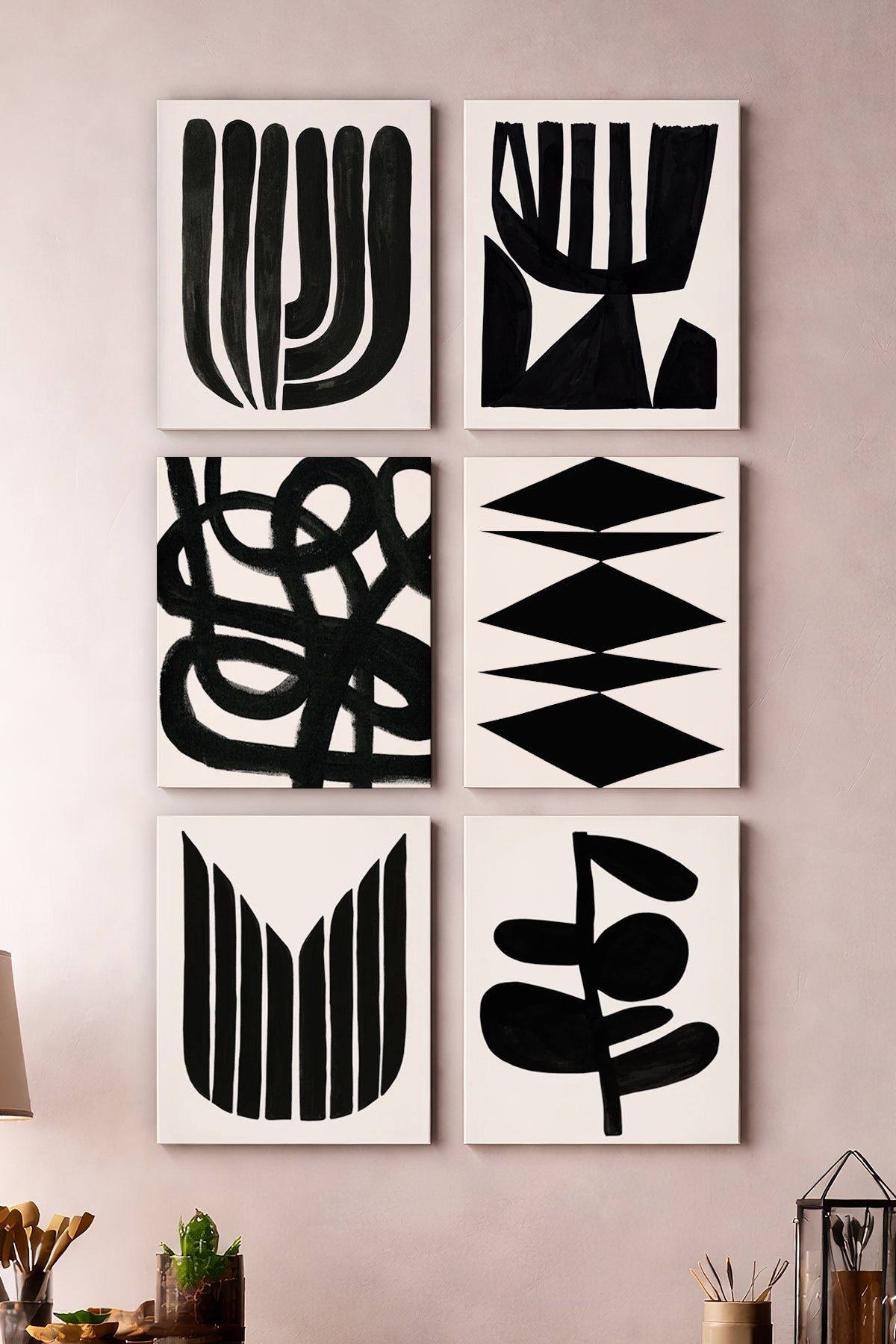 Black Geometry 6'lı Kanvas Tablo Seti – 15x21 cm